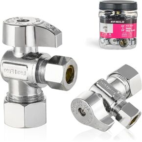 Pro 4-Pack EFIELD Straight Stop Valve 1/2" Nominal (5/8" OD) Compression x 3/8" OD, 1/4-Turn, Heavy Duty, Chrome Plated LF Brass