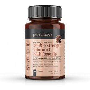 pureclinica Vitamin C with Rosehip – 2000mg (1000mg VIT C & 1000mg Rosehip Extract) x 360 Tablets – 1 Years Supply!