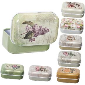 LIFKOME 8Pcs Mini Tins Box Flower Tin Trinket Box Vintage Jewelry Storage Box Portable Box Containers Metal Tins with Lids for Drawing Pin, Candies, Earring and Jewelry Craft