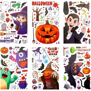 6 Sheets Halloween Window Stickers, Cute Halloween Window Clings Decals Ghost Pumpkin Halloween Window Decorations for Kids Halloween Party Home Decor (Style 1)