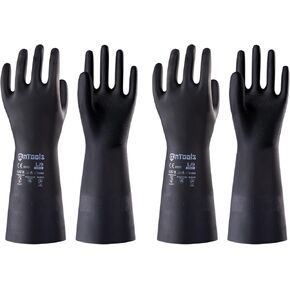 2 Pairs Heavy-Duty Chemical Resistant Rubber Gloves, Protective Industrial Gloves for Cleaning, Dishwashing, Resist Acid, Alkali, Hazmat, Black, Large