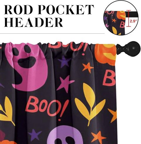 Halloween Cute Ghost Kitchen Window Curtains Valance and Tier Set 36 Inch, Vintage Watercolor Pumpkin 3 Piece Window Treatment Tiers for Living Room Bedroom Kitchen Decor Drapes in Kuwait