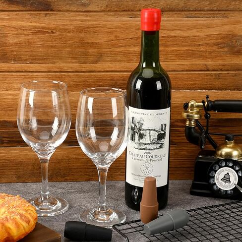 سدادات النبيذ JUNEBRUHSS، 8 قطع سدادات النبيذ السيليكون لزجاجات النبيذ، سدادة زجاجة البيرة، سدادة الشمبانيا، سدادة زجاجة النبيذ الفوارة القابلة لإعادة الاستخدام (4 ألوان) in Kuwait