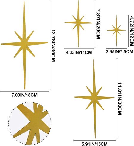 ZHANYUN 4 Pcs Metal Starburst Wall Decor,8 Pointed Atomic Stars Wall Hangings, Mid Century Modern Starburst Wall Decor,Easy Install Accent Wall Decor,Metal Wall Art for Home Office Room (Black) in Saudi Arabia