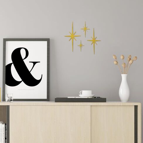 ZHANYUN 4 Pcs Metal Starburst Wall Decor,8 Pointed Atomic Stars Wall Hangings, Mid Century Modern Starburst Wall Decor,Easy Install Accent Wall Decor,Metal Wall Art for Home Office Room (Black) in Saudi Arabia