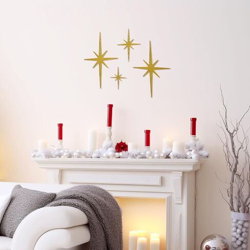 ZHANYUN 4 Pcs Metal Starburst Wall Decor,8 Pointed Atomic Stars Wall Hangings, Mid Century Modern Starburst Wall Decor,Easy Install Accent Wall Decor,Metal Wall Art for Home Office Room (Black) in Saudi Arabia