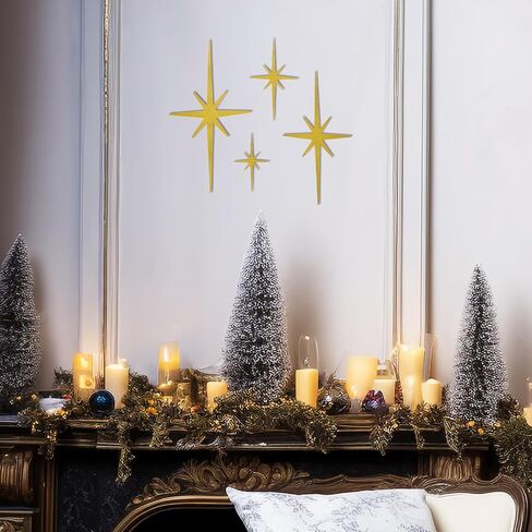 ZHANYUN 4 Pcs Metal Starburst Wall Decor,8 Pointed Atomic Stars Wall Hangings, Mid Century Modern Starburst Wall Decor,Easy Install Accent Wall Decor,Metal Wall Art for Home Office Room (Black) in Saudi Arabia