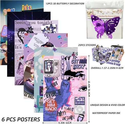 UrsaMajor Olivia Merch 2 PCS Liv Posters 12 x 18IN Merch Music Album Aesthetic Wall Collage Kit for Room Decor Include 25pcs Stickers & 12pcs 3D Butterfly Decoration Fan Gift Oliv-Rod in Saudi Arabia