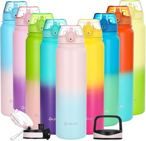 Oldley Insulated Water Bottle with Straw 32oz Stainless Steel Water Bottles with 3 lids Double-Wall Vacuum Thermal for Kids Adults School Sports,Pink-Blue in Saudi Arabia