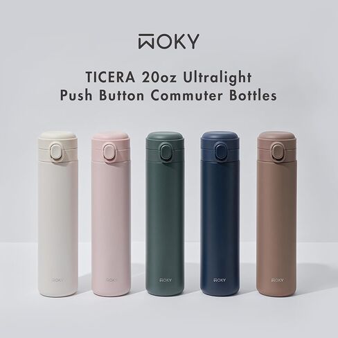 WOKY TICERA 20oz Titanium Ceramic Ultralight Push Button Commuter Bottles - Stainless Steel Vacuum Insulated Tumbler - Everyday Use (Blue) in Saudi Arabia