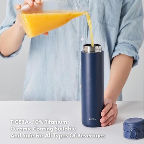 WOKY TICERA 20oz Titanium Ceramic Ultralight Push Button Commuter Bottles - Stainless Steel Vacuum Insulated Tumbler - Everyday Use (Blue) in Saudi Arabia