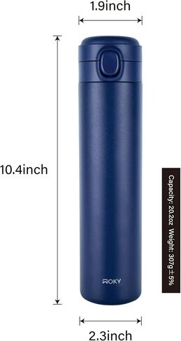 WOKY TICERA 20oz Titanium Ceramic Ultralight Push Button Commuter Bottles - Stainless Steel Vacuum Insulated Tumbler - Everyday Use (Blue) in Saudi Arabia