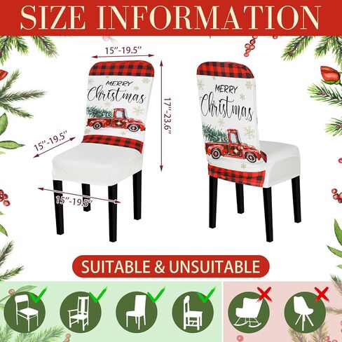 Preboun 6 Pcs Christmas Chair Covers Set Removable Washable Stretch Dining Room Chair Slipcovers Parson Chair Protector for Christmas Home Ceremony Party Decoration, 3 Style (White,Classical) in Saudi Arabia