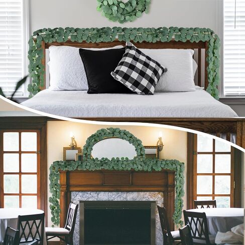 15 Pack Fall Leaf Garland,Hanging Fake Orange Vines Artificial Eucalyptus Leaves Table Wreath for Wedding Party Fireplaces Bedrooms Room Walls Farmhouses Kitchen Cabinet Decorations in Saudi Arabia