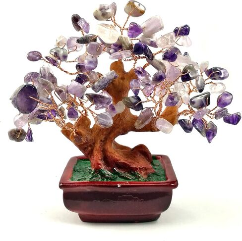 مزيج الأحجار الكريمة المال الجمشت الورد السترين العقيق الشفاف الكوارتز فنغ شوي النباتات والزهور الأشجار الاصطناعية الأبيض in Kuwait