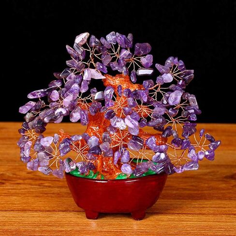 مزيج الأحجار الكريمة المال الجمشت الورد السترين العقيق الشفاف الكوارتز فنغ شوي النباتات والزهور الأشجار الاصطناعية الأبيض in Kuwait