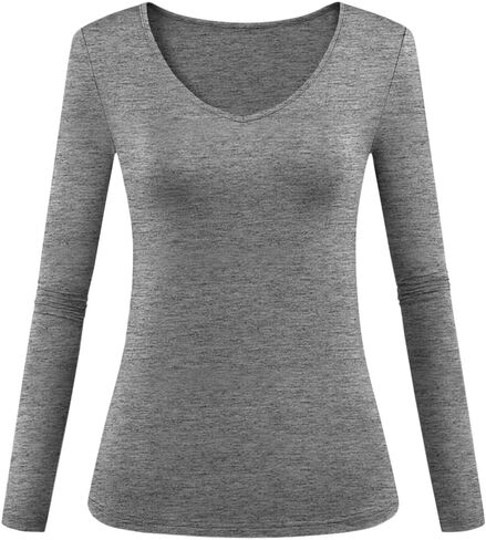 Womens Long Sleeve Deep V Neck Soft Slim Fitted Tops Basic Shirt Workout Casual Clothing 2024 in Saudi Arabia