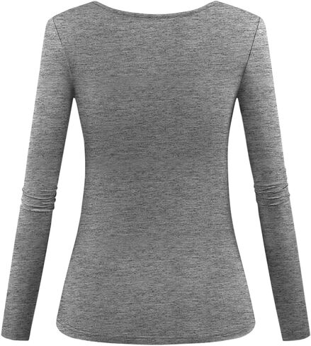 Womens Long Sleeve Deep V Neck Soft Slim Fitted Tops Basic Shirt Workout Casual Clothing 2024 in Saudi Arabia