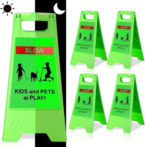 Xuhal 4 قطع للأطفال في اللعب لافتات تحذير للأطفال عند اللعب، علامات أمان للشارع، إشارات تباطؤ عاكسة للأحياء، 2 جانب للأطفال والحيوانات الأليفة في اللعب، علامة تحذير لممر رصيف المدرسة in Kuwait