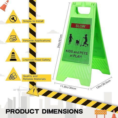 Xuhal 4 قطع للأطفال في اللعب لافتات تحذير للأطفال عند اللعب، علامات أمان للشارع، إشارات تباطؤ عاكسة للأحياء، 2 جانب للأطفال والحيوانات الأليفة في اللعب، علامة تحذير لممر رصيف المدرسة in Kuwait