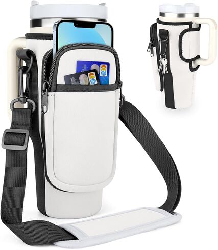 Water Bottle Bag for Stanley 40 Oz Tumbler, Bottle Pouch Holder with Pocket and Adjustable Shoulder Strap for Stanley Quencher H2.0, Accessories for Stanley Cup Walking Camping in Kuwait