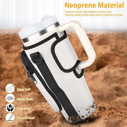 Water Bottle Bag for Stanley 40 Oz Tumbler, Bottle Pouch Holder with Pocket and Adjustable Shoulder Strap for Stanley Quencher H2.0, Accessories for Stanley Cup Walking Camping in Kuwait