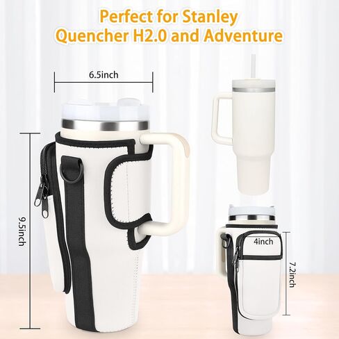 Water Bottle Bag for Stanley 40 Oz Tumbler, Bottle Pouch Holder with Pocket and Adjustable Shoulder Strap for Stanley Quencher H2.0, Accessories for Stanley Cup Walking Camping in Kuwait