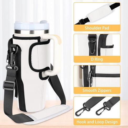Water Bottle Bag for Stanley 40 Oz Tumbler, Bottle Pouch Holder with Pocket and Adjustable Shoulder Strap for Stanley Quencher H2.0, Accessories for Stanley Cup Walking Camping in Kuwait