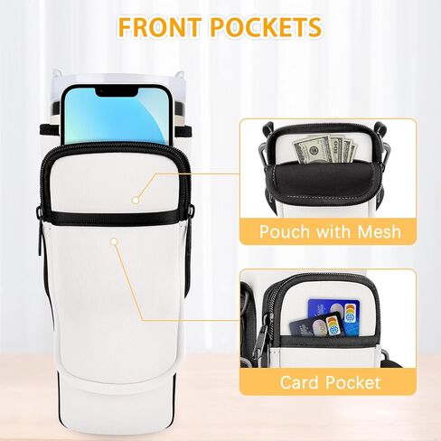 Water Bottle Bag for Stanley 40 Oz Tumbler, Bottle Pouch Holder with Pocket and Adjustable Shoulder Strap for Stanley Quencher H2.0, Accessories for Stanley Cup Walking Camping in Kuwait