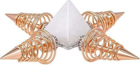 SUNYIK Pyramid Crystal Energy Generator, Healing Chakra Stone Point Conical Spring Four Directions Reiki Balancing Meditation, Rock Quartz, Rose Gold Plated in Saudi Arabia