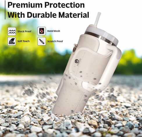 Water Bottle Holder with Strap - Neoprene Sleeve - Adjustable Shoulder and Hand Sling - Crossbody Carrier Bag Hiking Camping Gym - Phone Pocket Glass Straw and Brush - 40 oz Stanley Cup Accessories in Saudi Arabia