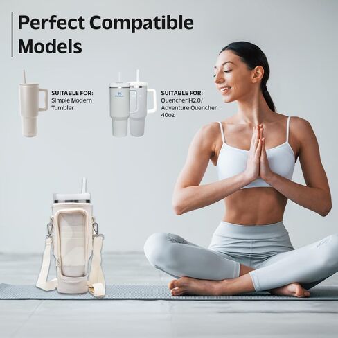 Water Bottle Holder with Strap - Neoprene Sleeve - Adjustable Shoulder and Hand Sling - Crossbody Carrier Bag Hiking Camping Gym - Phone Pocket Glass Straw and Brush - 40 oz Stanley Cup Accessories in Saudi Arabia