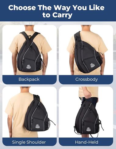 حقيبة كرة مخلل خفيفة الوزن من DEERFAMY، حقيبة / حقيبة ظهر ذات وجهين عبر الجسم للنساء والرجال، حقيبة حبال قابلة للتعديل مع سحاب SBS تناسب 6 مضارب و4 كرات، سوداء in Kuwait