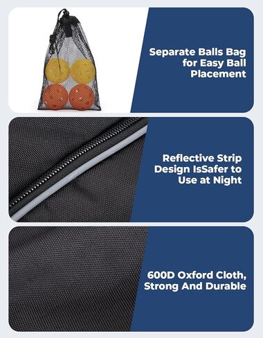حقيبة كرة مخلل خفيفة الوزن من DEERFAMY، حقيبة / حقيبة ظهر ذات وجهين عبر الجسم للنساء والرجال، حقيبة حبال قابلة للتعديل مع سحاب SBS تناسب 6 مضارب و4 كرات، سوداء in Kuwait
