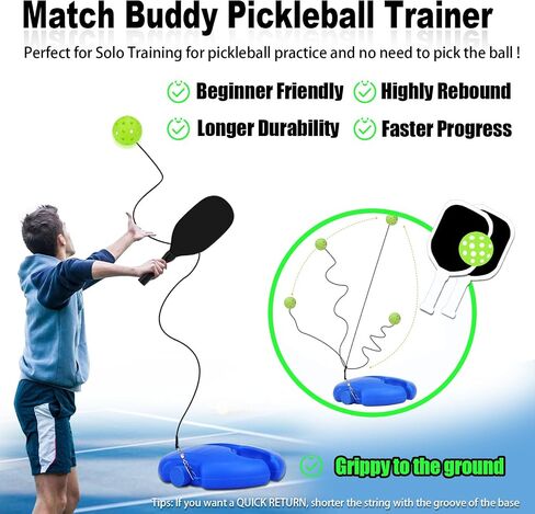 Match Buddy Pickleball Trainer With Competition Pickleball Practice With String Portable Pickleball Training Coach For Beginner Youth (Green Ball) in Saudi Arabia