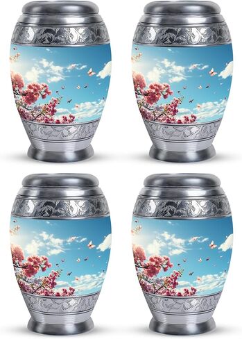 Cherry Blossoms and Butterflies Urn for Ashes for Women - 4 Keepsake Urns - Urns for Human Ashes - Mini Urns for Human Ashes Keepsake - Keepsake Urns for Human Ashes Set of 4 Size 3inch,4pcs in Saudi Arabia