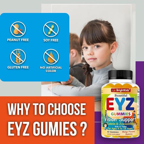 Eye Health Gummies for Kids & Teen - Delicious Vegan Vision Support with Lutein, Zeaxanthin - 60 Gummies in Saudi Arabia