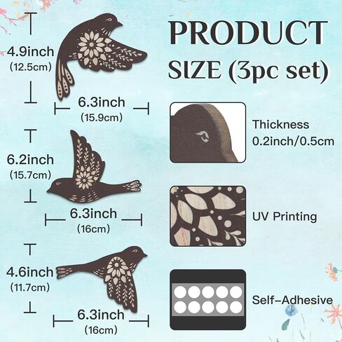 Putuo Decor 3pcs Hummingbird Wall Decor, Wood Flying Bird Wall Art, Black Bird Decor For Home, Bird Decorations For The Home, Gothic Bedroom Decor For Farmhouse Animal Wall Stickers For Bird Lover in Saudi Arabia