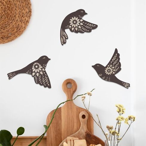 Putuo Decor 3pcs Hummingbird Wall Decor, Wood Flying Bird Wall Art, Black Bird Decor For Home, Bird Decorations For The Home, Gothic Bedroom Decor For Farmhouse Animal Wall Stickers For Bird Lover in Saudi Arabia