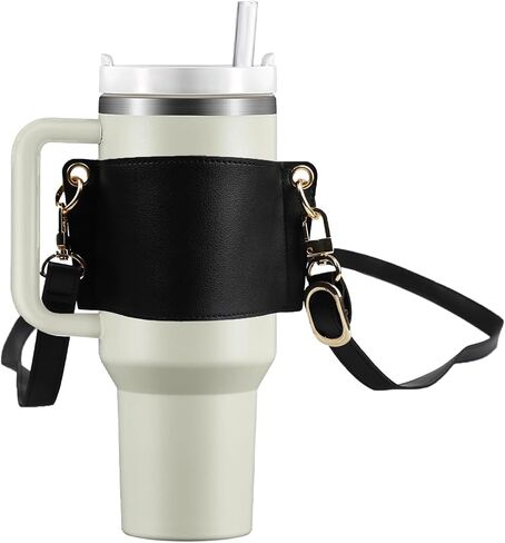 Tumbler Carrier with Strap, Reusable Leather Coffee Cup Holder Tumbler Carrier Water Bottle Drinks Bags with Adjustable Strap for Yeti and Stanley 30oz &40oz Tumbler (Pink) in Saudi Arabia