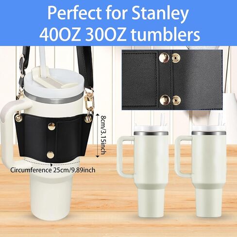Tumbler Carrier with Strap, Reusable Leather Coffee Cup Holder Tumbler Carrier Water Bottle Drinks Bags with Adjustable Strap for Yeti and Stanley 30oz &40oz Tumbler (Pink) in Saudi Arabia