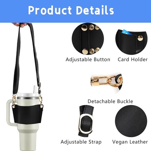 Tumbler Carrier with Strap, Reusable Leather Coffee Cup Holder Tumbler Carrier Water Bottle Drinks Bags with Adjustable Strap for Yeti and Stanley 30oz &40oz Tumbler (Pink) in Saudi Arabia