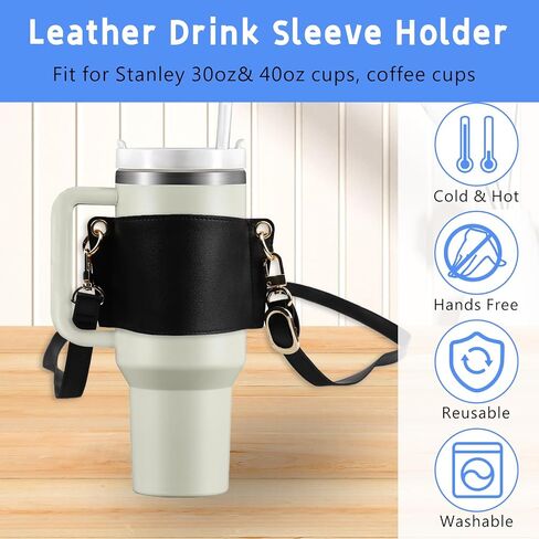Tumbler Carrier with Strap, Reusable Leather Coffee Cup Holder Tumbler Carrier Water Bottle Drinks Bags with Adjustable Strap for Yeti and Stanley 30oz &40oz Tumbler (Pink) in Saudi Arabia