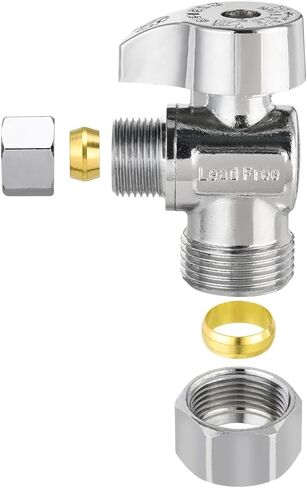 Pro 4-Pack EFIELD صمام إيقاف مستقيم 1/2 بوصة اسمي (5/8 بوصة OD) ضغط × 3/8 بوصة OD، 1/4 دورة، شديد التحمل، نحاس LF مطلي بالكروم in Saudi Arabia