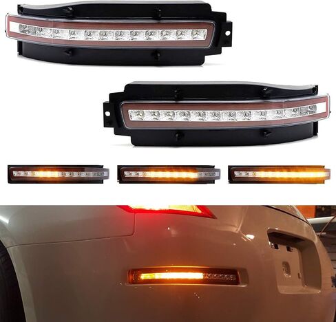 iJDMTOY Smoked Lens All-in-One Full LED Lower Bumper Tail Lamps Compatible with Nissan 2003-2009 350Z: Sequential Blink LED Turn Signal Lamps, Backup Reverse Light & Tail/Brake Light in Kuwait