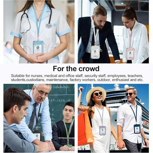 Bolimoss 2-in-1 ID Badge Holder & Lanyard Wallet, Credit Card Holders with Breakaway Wristlet & Neck Lanyard, Leather ID Name Badge 5 Card Slots Zipper Purses for Offices, School, Driver Licence in Kuwait