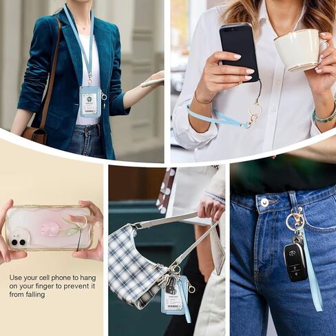 Bolimoss 2-in-1 ID Badge Holder & Lanyard Wallet, Credit Card Holders with Breakaway Wristlet & Neck Lanyard, Leather ID Name Badge 5 Card Slots Zipper Purses for Offices, School, Driver Licence in Kuwait