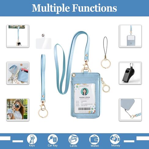 Bolimoss 2-in-1 ID Badge Holder & Lanyard Wallet, Credit Card Holders with Breakaway Wristlet & Neck Lanyard, Leather ID Name Badge 5 Card Slots Zipper Purses for Offices, School, Driver Licence in Kuwait