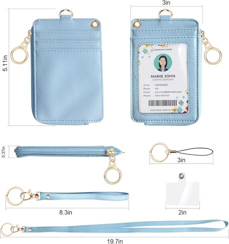 Bolimoss 2-in-1 ID Badge Holder & Lanyard Wallet, Credit Card Holders with Breakaway Wristlet & Neck Lanyard, Leather ID Name Badge 5 Card Slots Zipper Purses for Offices, School, Driver Licence in Kuwait