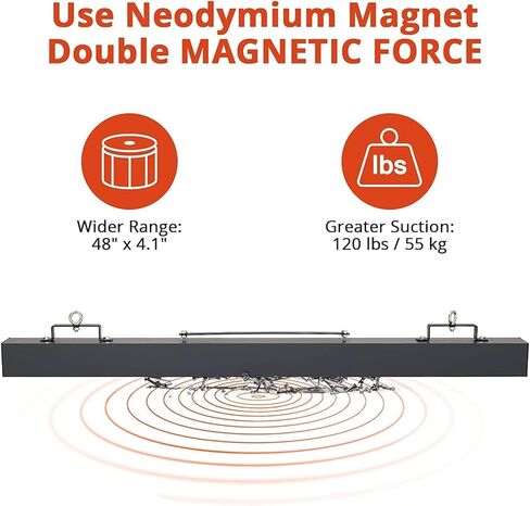 60 Inches Heavy-Duty Magnet Sweeper, PioneerWorks Nail Magnet Sweeping Tool with 140 LBS Lifting Capacity, Magnet Double Magnetic Force Sweeper Unit, Hanging Magnet for Forklift in Kuwait